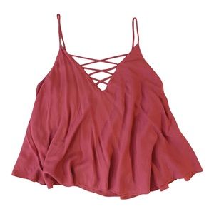 NWT Ella Moss Flowy Strappy Front Pink Spaghetti Crop Top Tank Women M